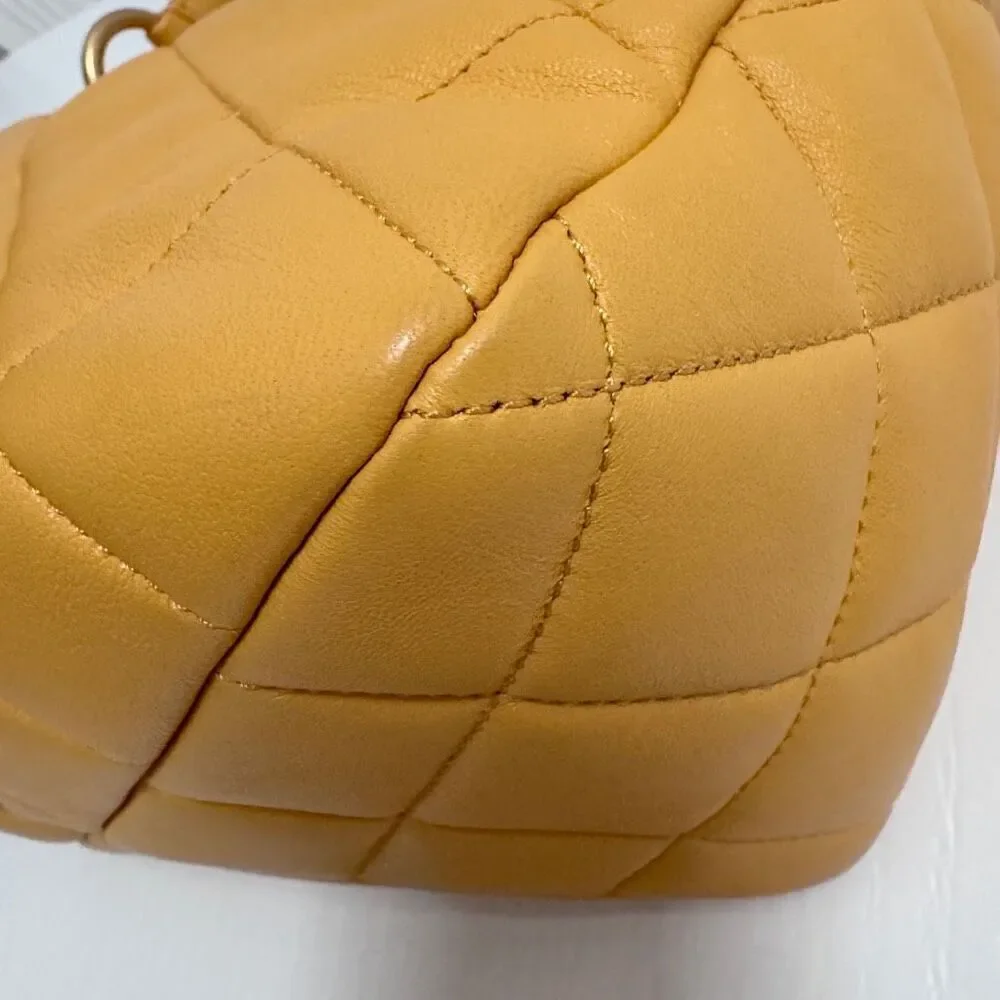 Chanel Lambskin Quilted Small Top Handle Shopping Bag Yellow